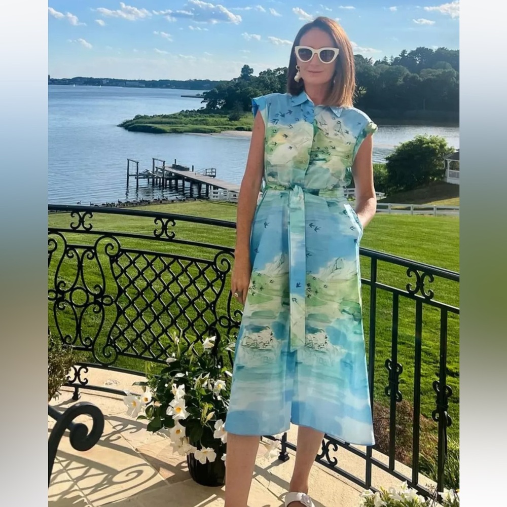 Zara Blue Green Watercolor Midi Dress